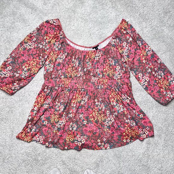 Torrid Women's Orange Floral Boho Shirt Plus Size 2 Flowy Prairie Cottage Top - Picture 1 of 9
